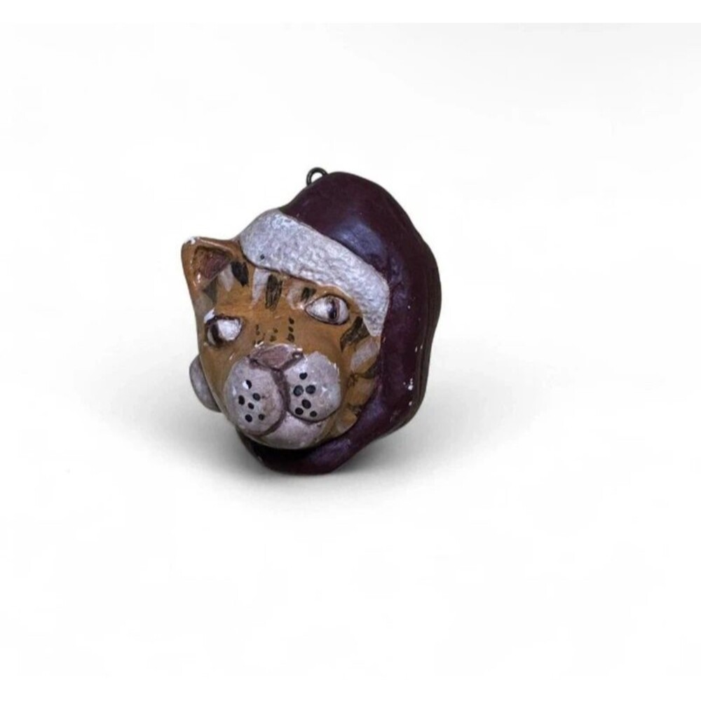 Vintage Cat Wearing Santa Christmas Hat Ornament Figurine Festive Holiday Decor